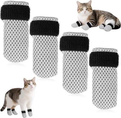 Botines para Gato Mitones Anti Arañazos, 4 PIEZAS Cubiertas para Garras de Gato, Malla Transpirable Zapatos para Gato Foto 1 de 3