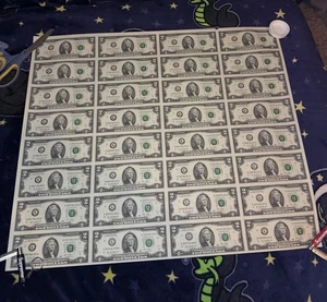 Two Dollar Bills ($2) Uncut Currency Sheet of 32 Notes: $64 - Dallas 2013 - Picture 1 of 6