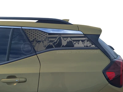 Fits 2018-25 GMC Terrain Rear Side Window Standard American Flag Mountain Decal Foto 1 de 3