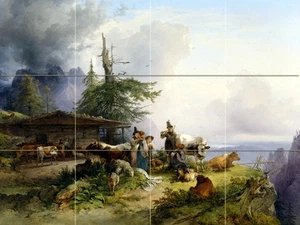 Art Mountainous Farm Cow Landscape Mural Ceramic Backsplash Bath Tile #2122 - Picture 1 of 1