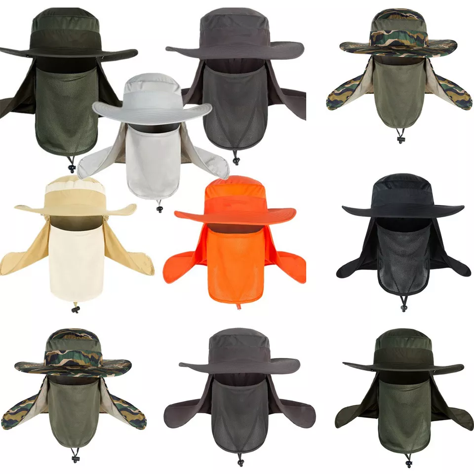 Outdoor Hiking Sun Protection Wide Brim Bucket Hat Cover Face Neck Fisherman Cap - Image 1 of 4