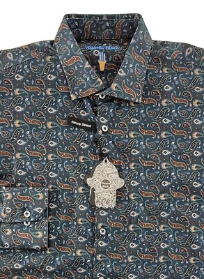 Luchiano Visconti 黑色休闲衬衫男式大号佩斯利印花全新带标签 — 第 1/4 张图片