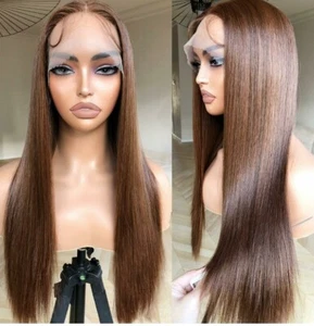 Lace Front Wig Deep Auburn Red Brown Long Straight Heat Resistant Hair 24 In - Picture 1 of 4