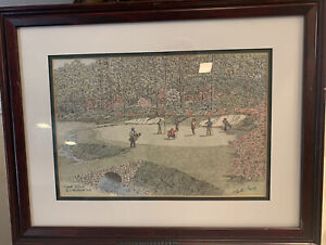 Martin Barry Art Framed Augusta National Par 5 Thirteenth Hole Pen And Ink 12x16