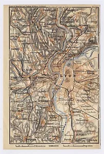 1914 ORIGINAL ANTIQUE MAP OF VICINITY OF LYON / RHONE-ALPES / FRANCE - Picture 1 of 3