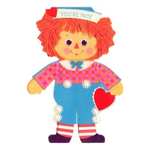 Tarjeta de San Valentín Raggedy Andy - Años 70 - Vintage Sello Troquelado - Eres Bonita - Imagen 1 de 3