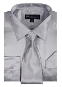 Men's Fashion Shiny Satin Dress Shirt With Tie And Handkerchief 10 colors SG08 - Picture 1 of 26
