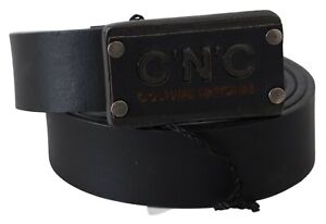 C'N'c' Costume National Belt Black Leather Rustic Logo Buckle Waist 105cm/ 3