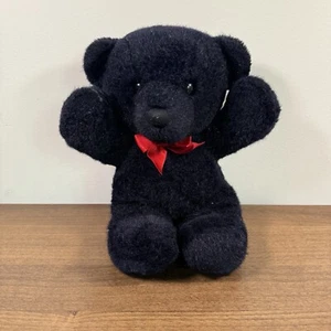 Vintage 1979 Dakin Cuddles Teddy Bear 15" Plush Ribbon Bow Arms Up Black Blue - Picture 1 of 5