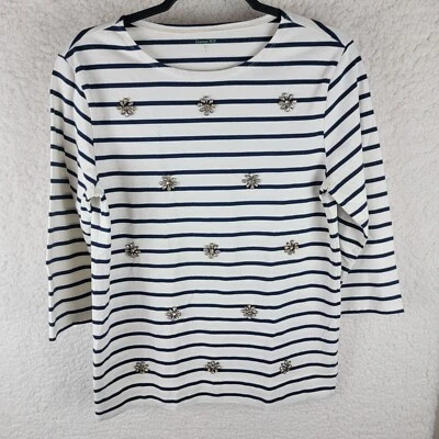 Top Granate Hill Mujer Pequeño Azul Marino Rayas Gemas Náutico Preppy Adornado  Foto 1 de 4