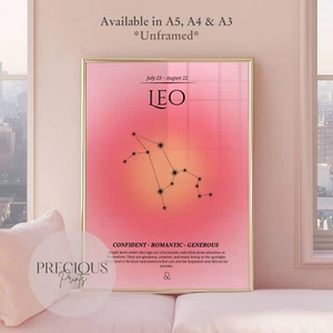 Leo Zodiac Print / Preppy Trendy Wall Art Poster / A5 A4 A3 Unframed - Picture 1 of 4