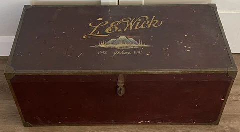 Antique WPA Era 1940’s Yukon Alaska Landscape Painting Artist Wood Chest Trunk Cover