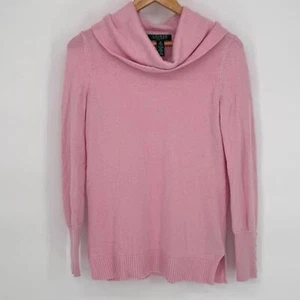 Lauren Ralph Lauren Soft Wool Blend Pink Cowl Neck Sweater Sz PS Cottage Barbie - Picture 1 of 7