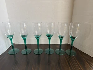 Set of 6 Champaign Glasses 8” Tall Etched Grapes Green  Stem - Picture 1 of 5