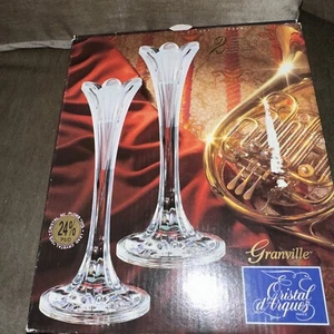 Candelabros de tulipán de cristal de plomo 24 % Pbo de colección Granville Cristal d’Arques Francia - Imagen 1 de 6
