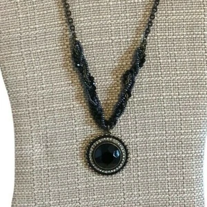 Pendant Necklace Black Rhinestones Beads Adjustable Statement Jewelry Avon - Picture 1 of 9