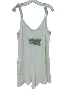 Jungmaven Hemp Sespe Short Romper Washed White Embroidered Plants M/L NWT - Picture 1 of 17
