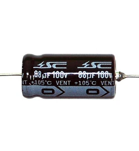 10pc Electrolytic Capacitor GHA Axial 2000hr +105℃ RoHS 68uF 100V φ10x20mm SC - Picture 1 of 2