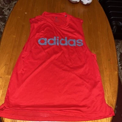 ADIDAS Boys Shirt Medium Sleeveless Cotton Youth Red Hoops Basketball - Image 1 of 4