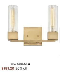 Hinkley 5972HB Xander 2 Light 13" Wide Bathroom Vanity Light Clear Ribbed Glass - Picture 1 of 6