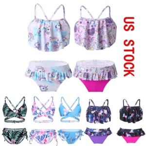 Girls 2 Pieces Bathing Suits Summer Bikini Sets Crop Top with Skirted Briefs - Picture 1 of 102