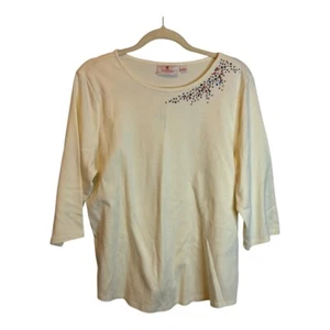 Quacker Factory Bluse Damen Größe Large Bedazzled Jeweled Creme - Bild 1 von 4