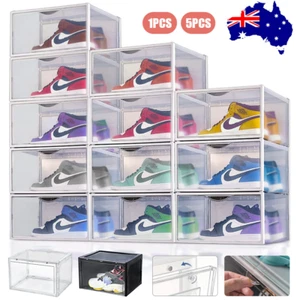 10X Premium Sneaker Display Shoe Box Storage Clear Acrylic Boxes Side Stackable - Picture 1 of 14