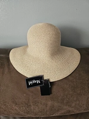 MAGID шляпы 100% бумаги бежевый желтовато-коричневый широкополый гибкий соломенный солнце шляпа  - Изображение 1 из 4