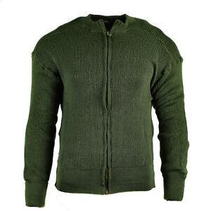 Genuine Swedish army pullover Jumper OD green wool sweater full zip cardigan NEW