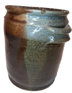 Pottery Type Stoneware Pot Crock Vase Planter Tan/Brown/Grey Handmade & SIGNED! - Picture 1 of 10
