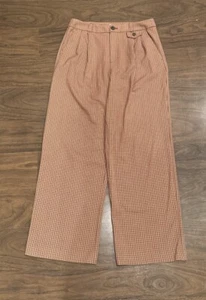 A New Day Office Chic Pleated Front Wide Leg Trousers Brown Plaid Pants. Size 8 - Picture 1 of 6