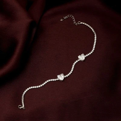 5 Ct F-G VS Lab Grown Diamond Heart Round Tennis Bracelet 14k White Gold Plated - Image 1 of 4