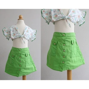 1960's Vintage Lime Mod Mini Day Skort Skirt Little Girl's 7 to 8 Small SM MD - Picture 1 of 6