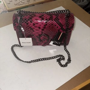 Marina Galanti Damenhandtasche rosa/gunmetal italienisches Krokoleder Vera Pelle neu mit Etikett - Bild 1 von 10