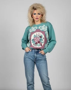 VTG 80’s Cape Cod Women’s Knit Sweater Cottage Floral Grannycore Cameo Grandma M - Picture 1 of 8