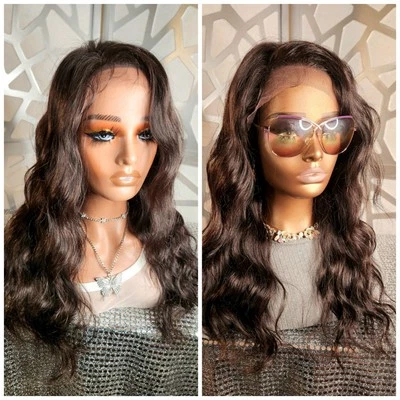 100%Human Hair Wig Brown Wavy Wig Virgin Remy Wig Freeparting Real Hair Wig - Image 1 of 4