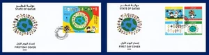 Día Mundial del Niño 2020 arte dibujos animados estampillas de Qatar S/S raro primer día conjunto de portadas - Imagen 1 de 3