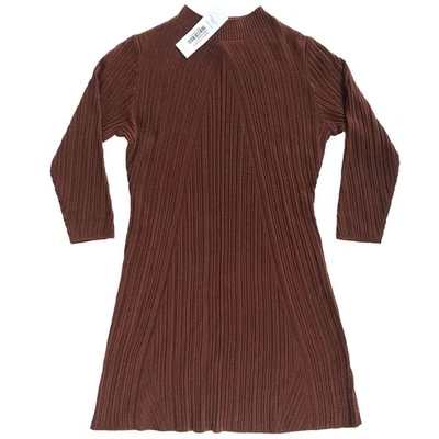 NEW Amour Vert Sidony Mini Sweater Dress Minimal Mock Neck Fit & Flare Brown S - Image 1 of 4