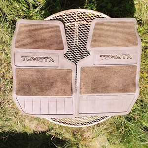 Vintage Toyota Pickup Truck Floor Mat Pair Tan Beige Brown Script 70s 80s Mats - Picture 1 of 10