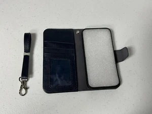 iPhone 14 6.1 Inch Flip Case with Card Holder & Wrist Strap Wallet Kickstand - Picture 1 of 7