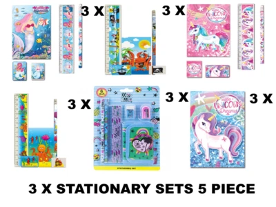 HENBRANDT 3 X KIDS STATIONARY SETS GREAT FOR PINATAS PARTY BAG FILLERS 5 PIECE SET