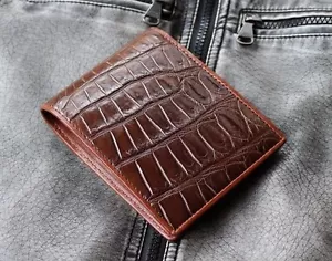 GENUINE CROCODILE BELLY SKIN LEATHER BIFOLD WALLET CW0015-BR - Picture 1 of 6