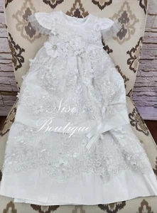 Free Shipping!! Beautiful White Christening Gown, Baptism Dress Hermoso Vestido - Picture 1 of 10