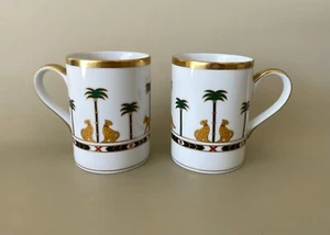 Two CHRISTIAN DIOR CASABLANCA Leopard Palm Tree Mugs - Picture 1 of 12