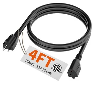 HUANCHAIN 4 FT 16 Gauge Black Indoor Outdoor Extension Cord Waterproof Flexi - Picture 1 of 7