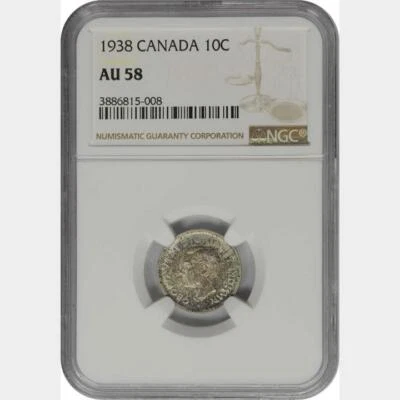 1938 Canada 10 Cents NGC AU 58 - Image 1 of 2
