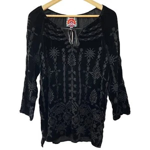Johnny Was Velvet Althea Embroidered Peasant Tunic Top Size XS Black Boho NEW - Picture 1 of 7
