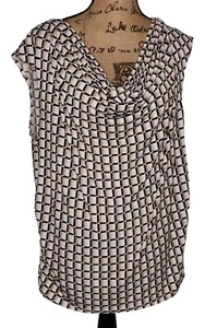 Lane Bryant - Geometric Print Draped Neck Shirred Sleeveless Blouse - Size 14/16 - Picture 1 of 3
