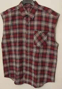 Camisa Chaleco OKAY Sin Mangas Franela Abotonada Para Hombre 2XL (45/46) Rojo Bolsillo a Cuadros - Imagen 1 de 6
