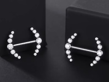 Nipple Ring Piercing Jewelry Set Prong Set Round Diamond 14g 14K White Gold Over